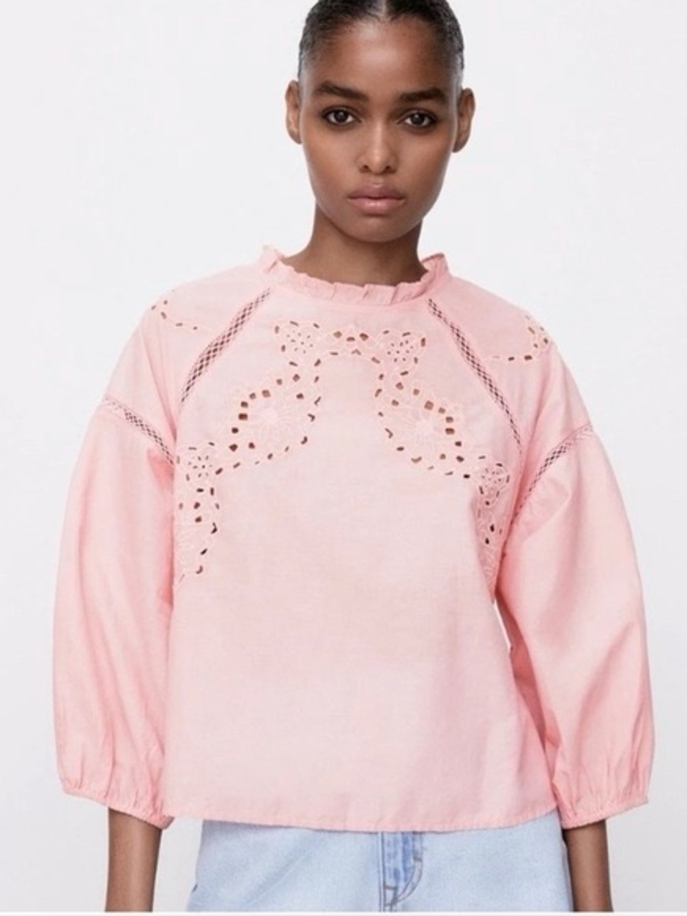 Zara Pink Eyelet Lace Women's Blouse